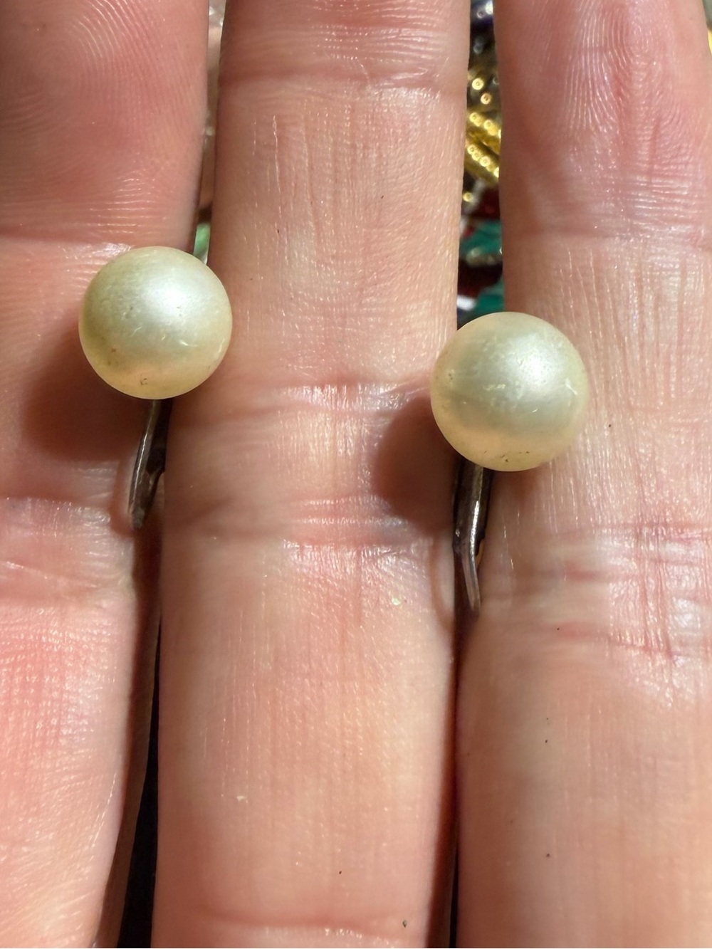 Vintage Sterling Silver Cream Pearl Screw Back Earrings